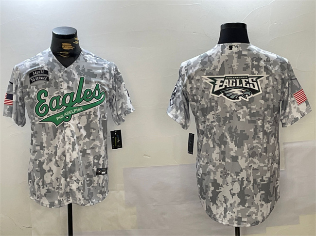 Men's Arctic Camo Philadelphia Eagles Team Big Logo 2024 Salute to Service Stitched Baseball Jersey